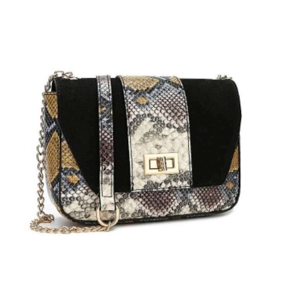 Multi Color Snake Print  Envelope Turn Lock Crossbody Satchel Handbag - Picture 1 of 9